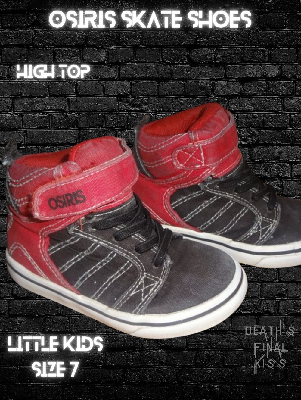 Osiris skateboard canvas high top sneakers shoes skate 7 black red no tie laces